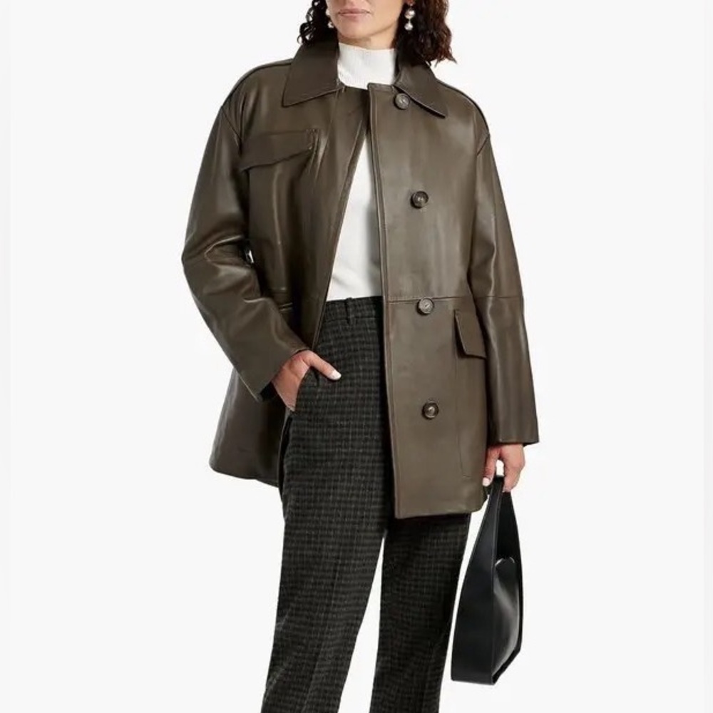 $1495 NWT Vince Lambskin Leather Dropped Shoulder Utility Coat Jacket